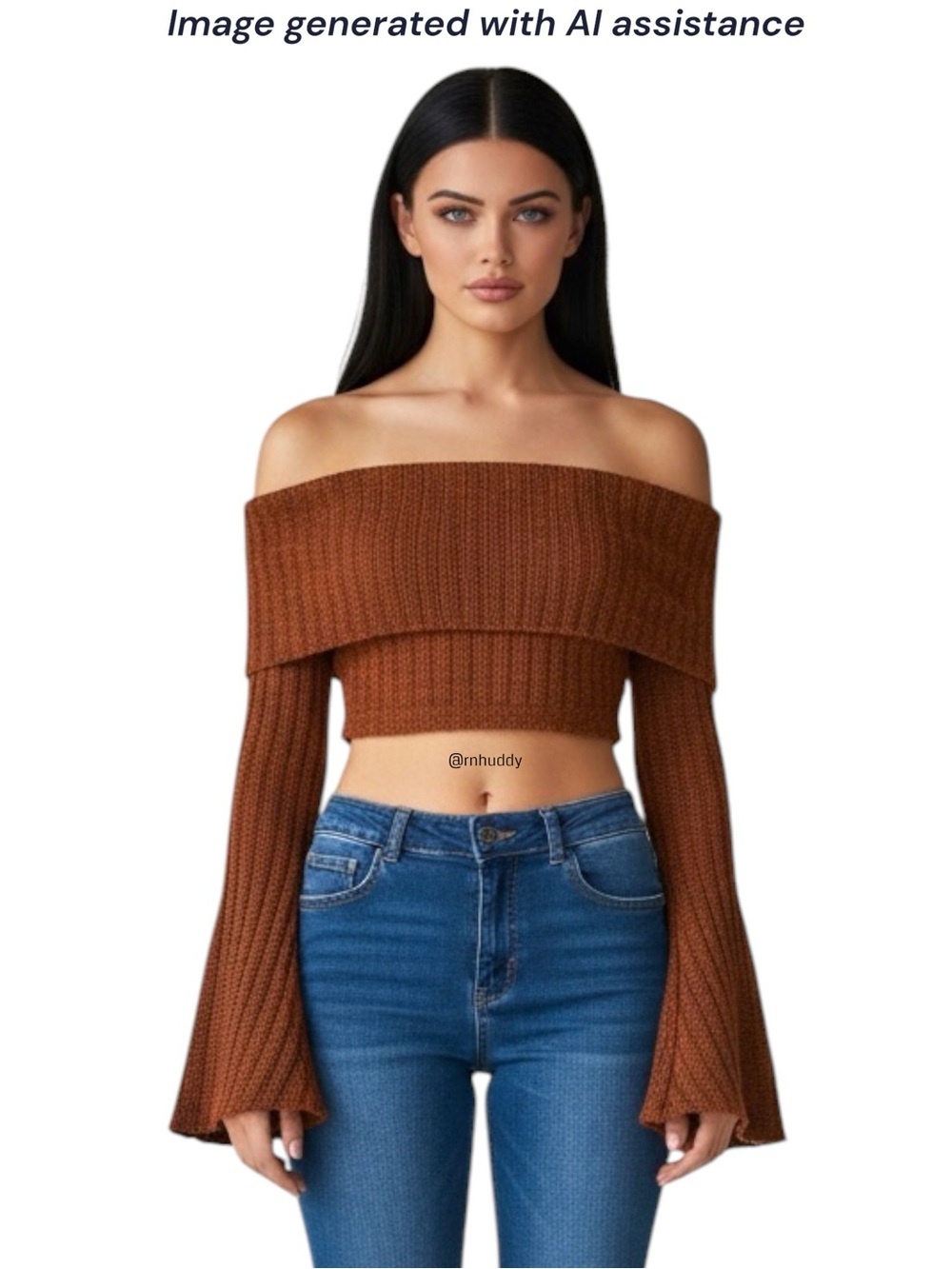 UO Silence + Noise S burnt orange harper off shoulder crop sweater
